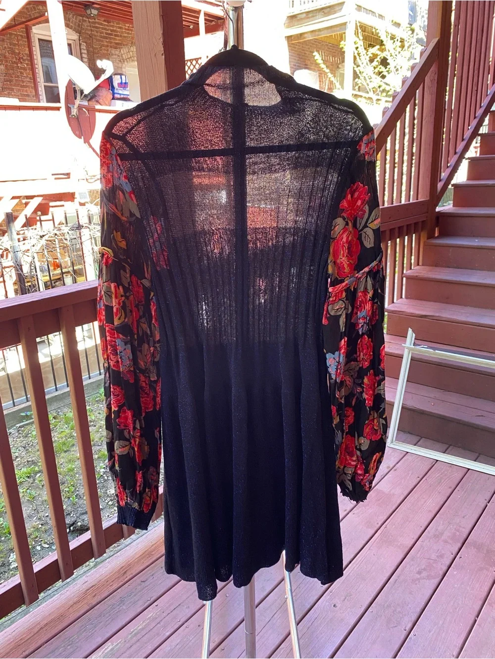Free People Black Dress with Red Floral Sleeves